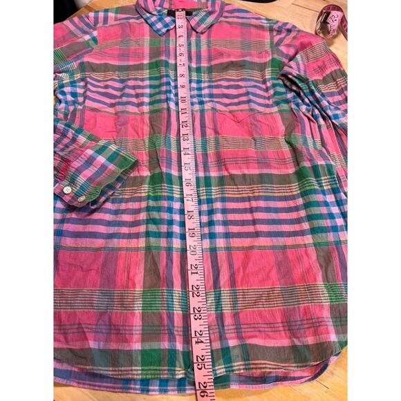 J. Crew Madras Plaid Button Up Long Sleeve Blouse Top Shirt Sz 6 Pink Preppy FUN - Picture 4 of 8